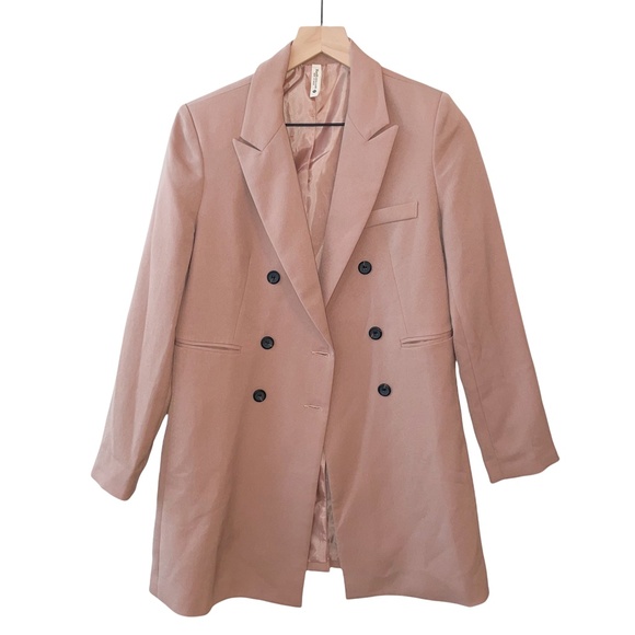 Vintage Jackets & Blazers - VTG Realcoco Blush Pink Mauve Open Front Blazer Jacket Trench Coat Medium